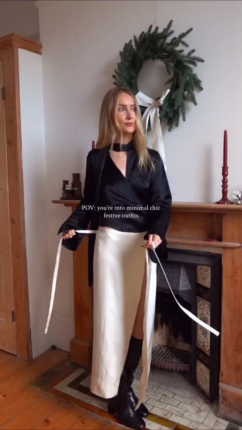 Instagram post by @chloekathbutler for RISE & FALL. Caption reads: Minimal chic for the festive season @riseandfall ~....