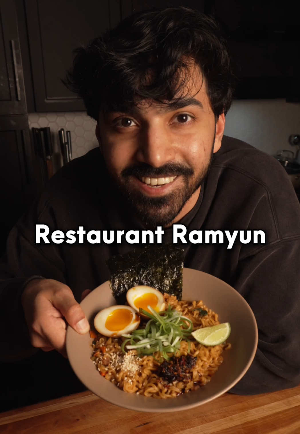 TikTok post by @chefroncooks for Nongshim America. Caption reads: My 10 min Hack to turn @Nongshim USA Instant....