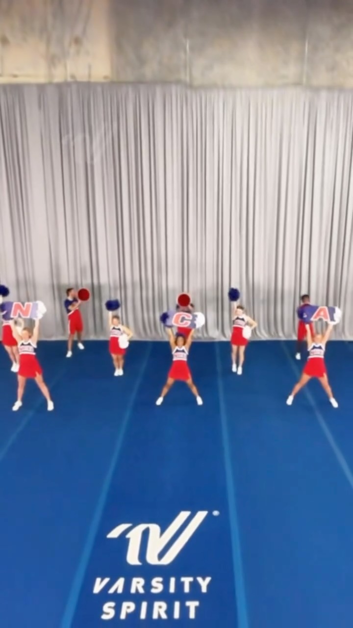 Instagram post by @ncacheer for Varsity Spirit. Caption reads: Thank you @ezflex_mats for sponsoring mats for our....