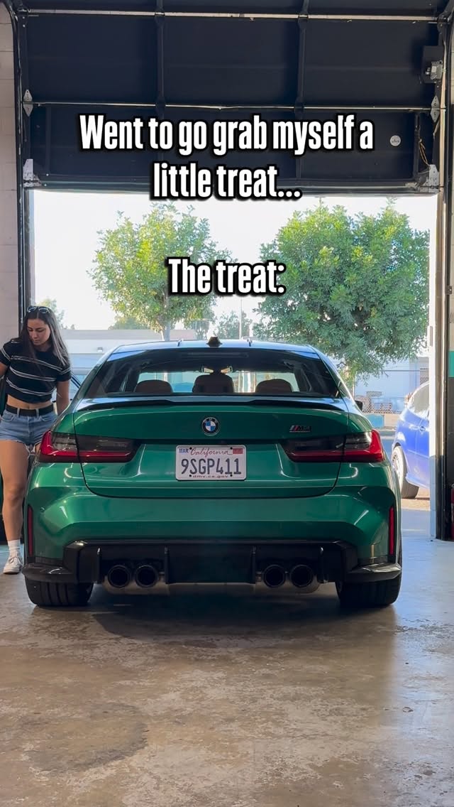 Instagram post by @courtneyjaneracing for BMW. Caption reads: Just a little treat👀… or maybe a big one😉....