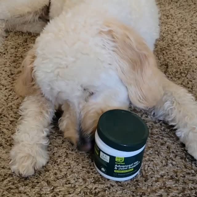 Instagram post by @my.pawfect.life for Wuffes. Caption reads: [...] gone -- Advanced Hip & Joint chews by....