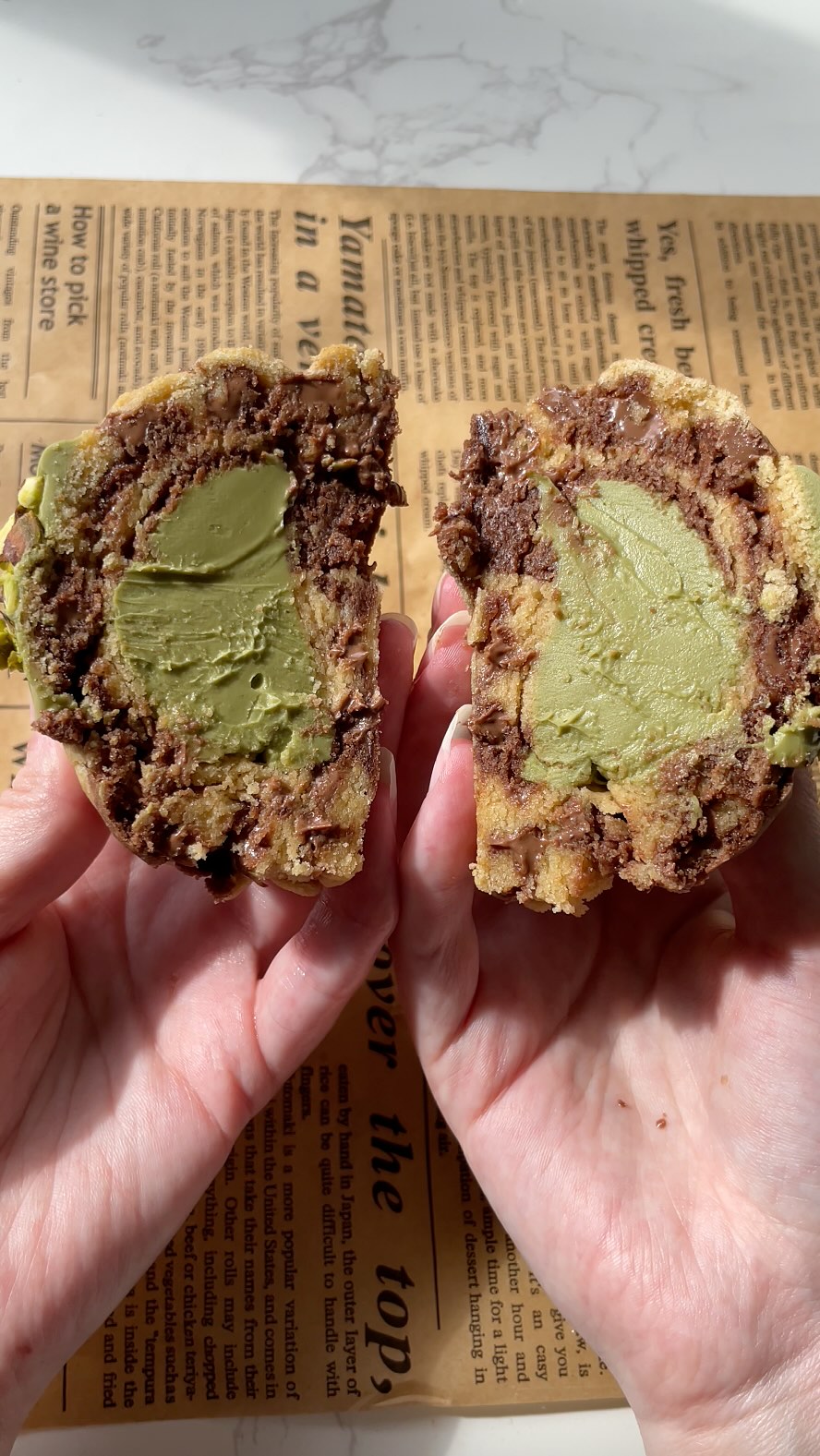 Instagram post by @sophsgoodies for Black Milk. Caption reads: How to make a GIANT single serve pistachio NYC....