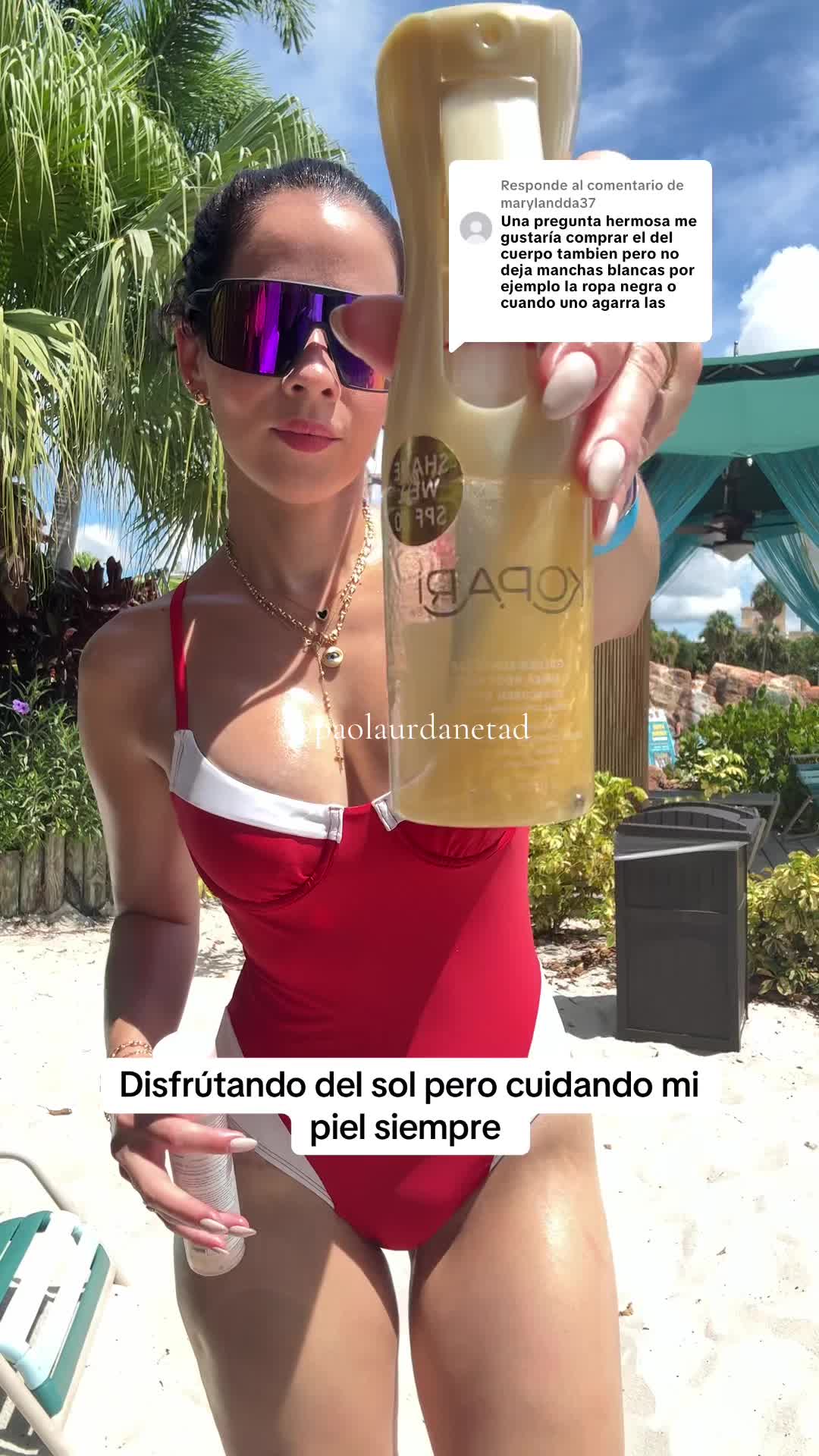 TikTok post by @paolaurdanetad for Kopari Beauty. Caption reads: [...] #bloqueadorsolar #koparibeauty....