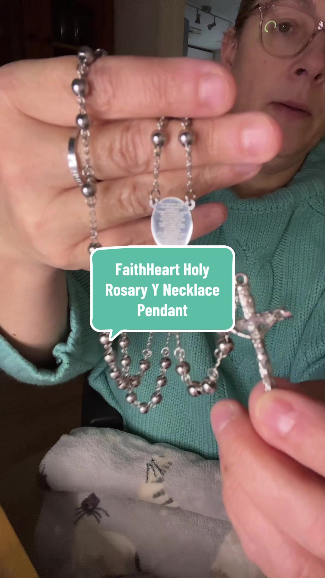 TikTok post by @ladycj_ttshopcreator for FaithHeart Jewelry. Caption reads: An Elegant Choice of Jewellery. Divine Protection.....