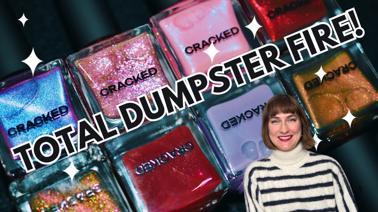 YouTube post by @CaitlinSwatches for Cracked Polish. Caption reads: Cracked Polish Last Minute Gifts, Dumpster Fire &....