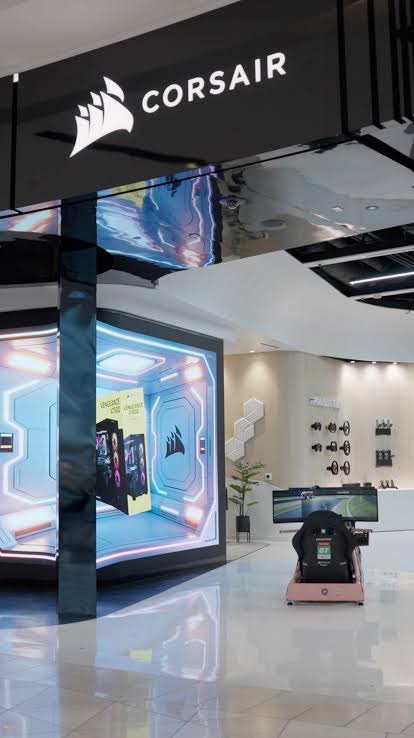 Instagram post by @tristintalkstech for Fanatec. Caption reads: The new Corsair store is open! Such a sick....