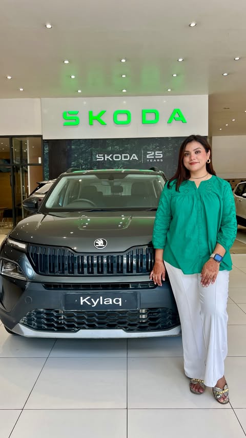 Instagram post by @girlfromdhauladhar for Škoda Auto. Caption reads: From solo drives to mountain roads, I’m always....