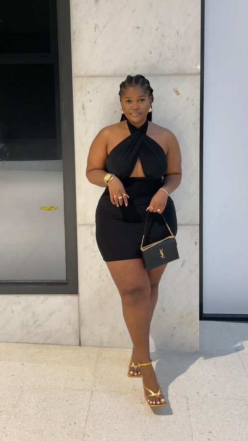 Instagram post by @samanthakashh for ISAWITFIRST. Caption reads: AD | little black dresses from @isawitfirst Code:....