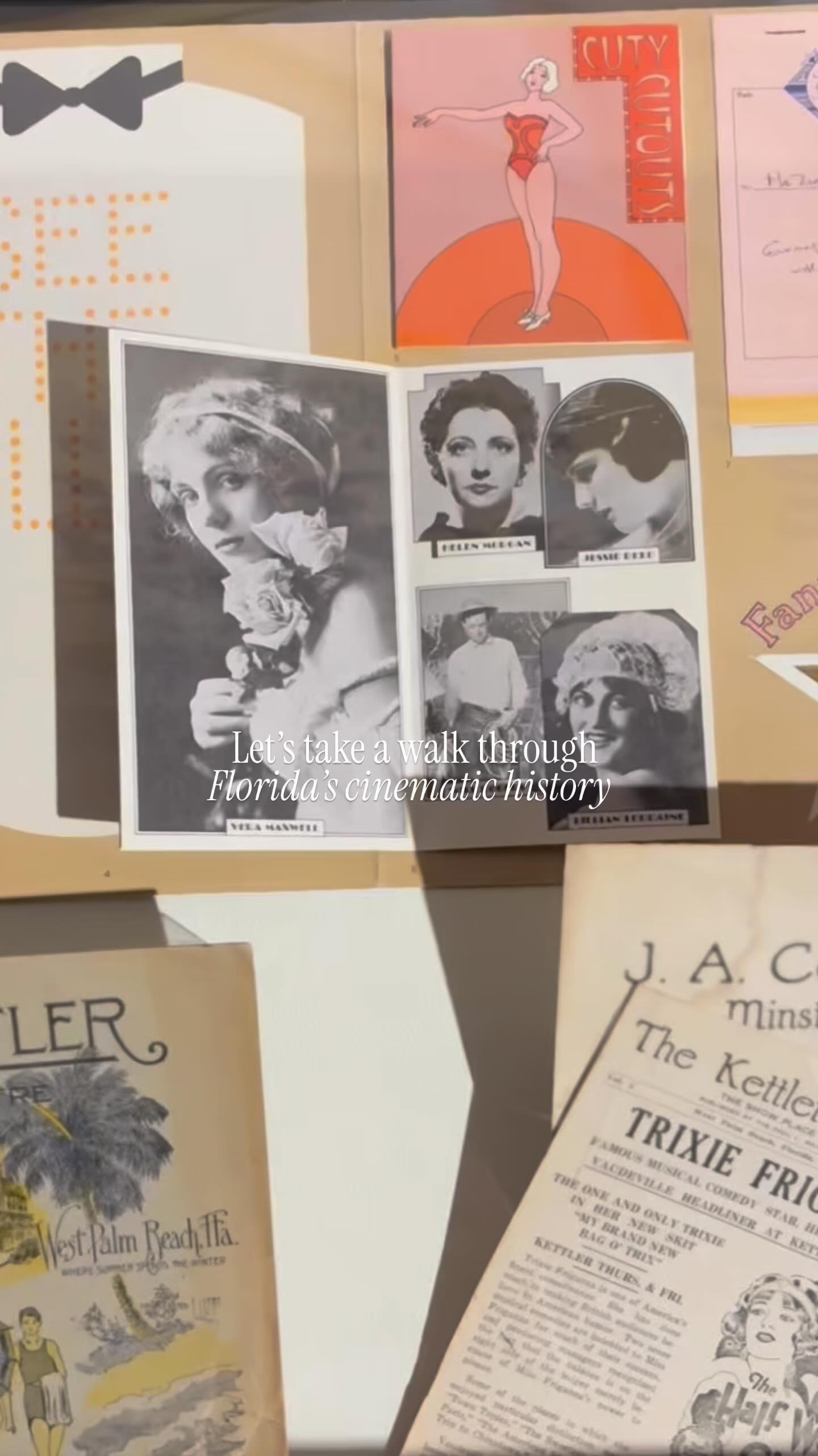 Instagram post by @westblondebeach for The Palm Beaches. Caption reads: Sunshine Cinema: Florida in Film exhibit....