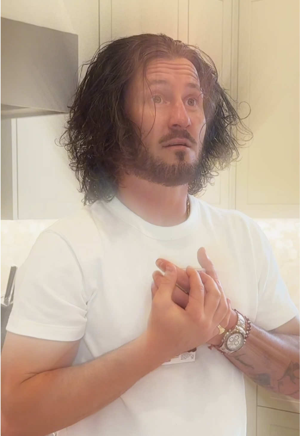 TikTok post by @valentinchmerkovskiy for Gimme Beauty. Caption reads: turns out I can’t live without @gimme beauty hair....
