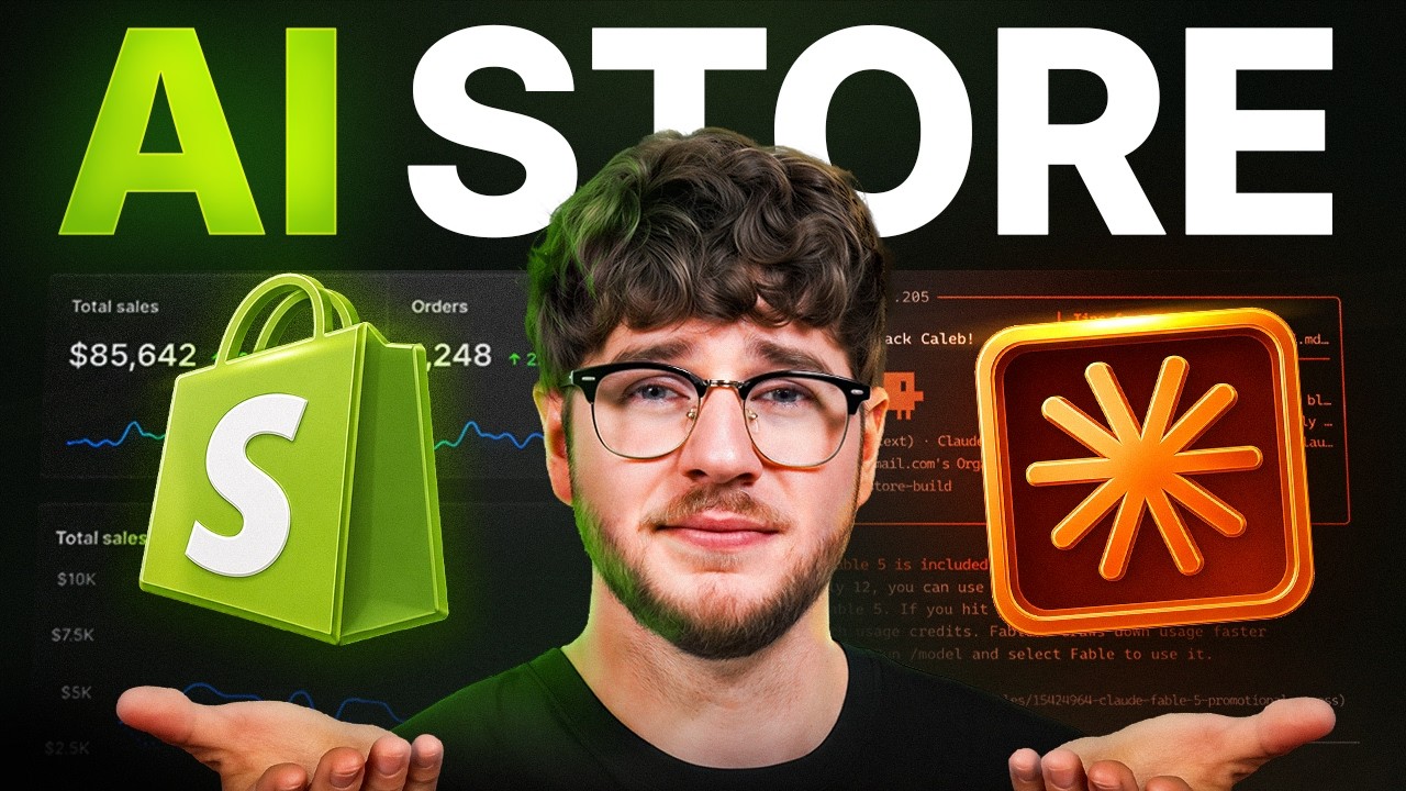 YouTube post by @MeticsMedia for Pexels. Caption reads: How to Build a Full Shopify Store using AI (Claude....