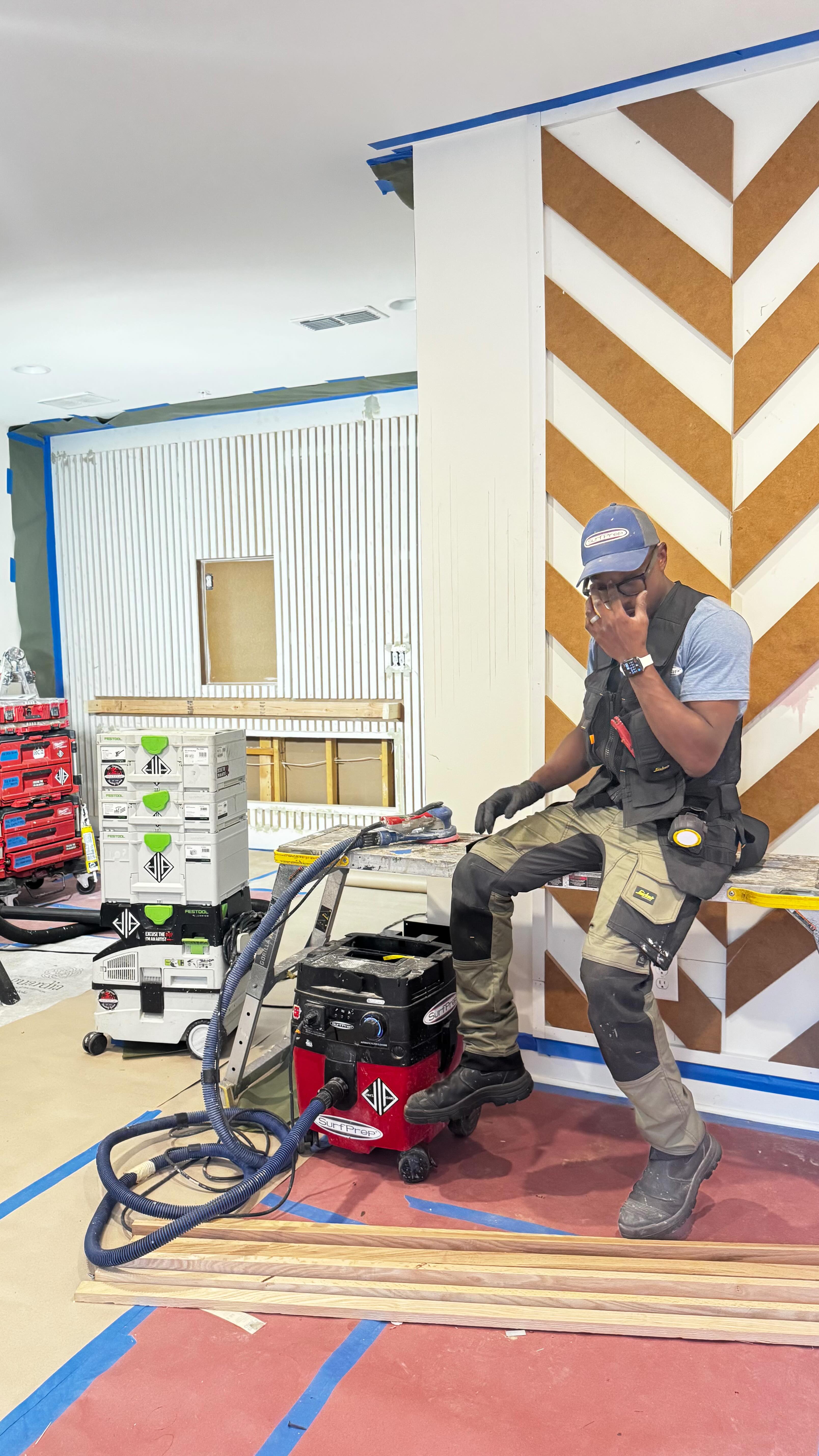 Instagram post by @_jonesdesigns_ for SurfPrep sanding. Caption reads: Simple with a touch of uniqueness is luxury. I....