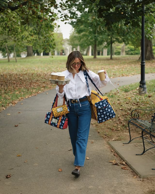 Instagram post by @truthfullycharlie for Vera Bradley. Caption reads: bag-maxxing with @verabradley #verabradleypartner....