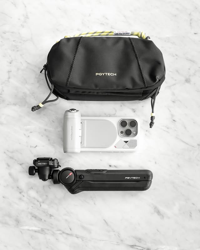 Instagram post by @never.bad.days for PGYTECH. Caption reads: [...] photos they take on their phone, the....