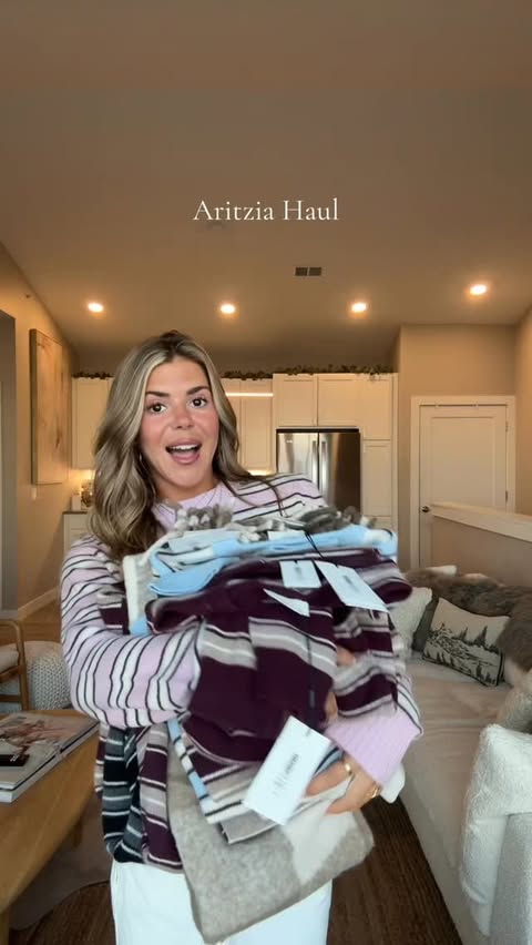 Instagram post by @madisonsvetz for Aritzia. Caption reads: never disappointed with an aritzia order!!!....