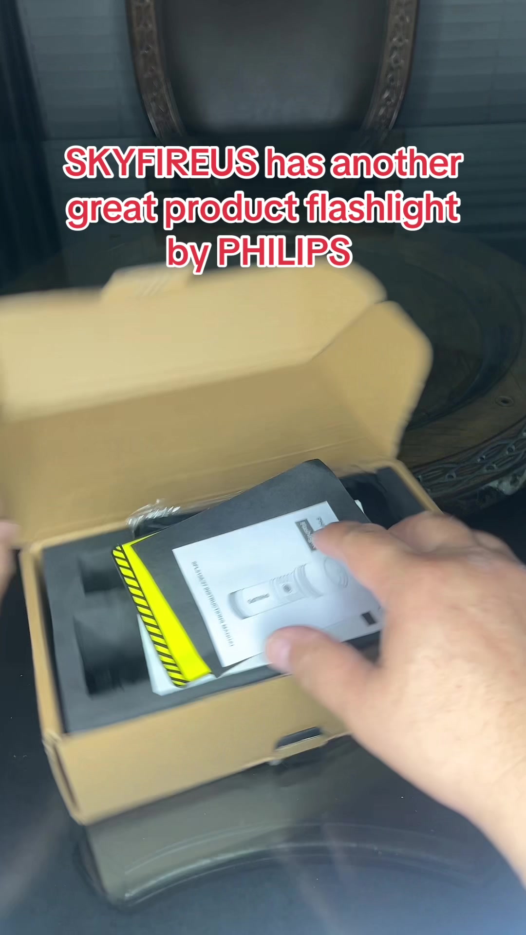 TikTok post by @markvela7royalty for Skyfire. Caption reads: #fyp #skyfireus #flashlight #servicedogduke....