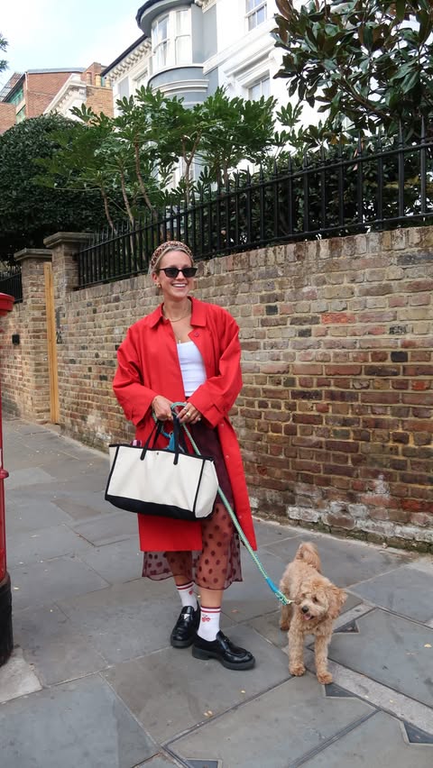 Instagram post by @goodmannersstyle for Sézane. Caption reads: What I wore for a busy joyful trip to London ❤️....