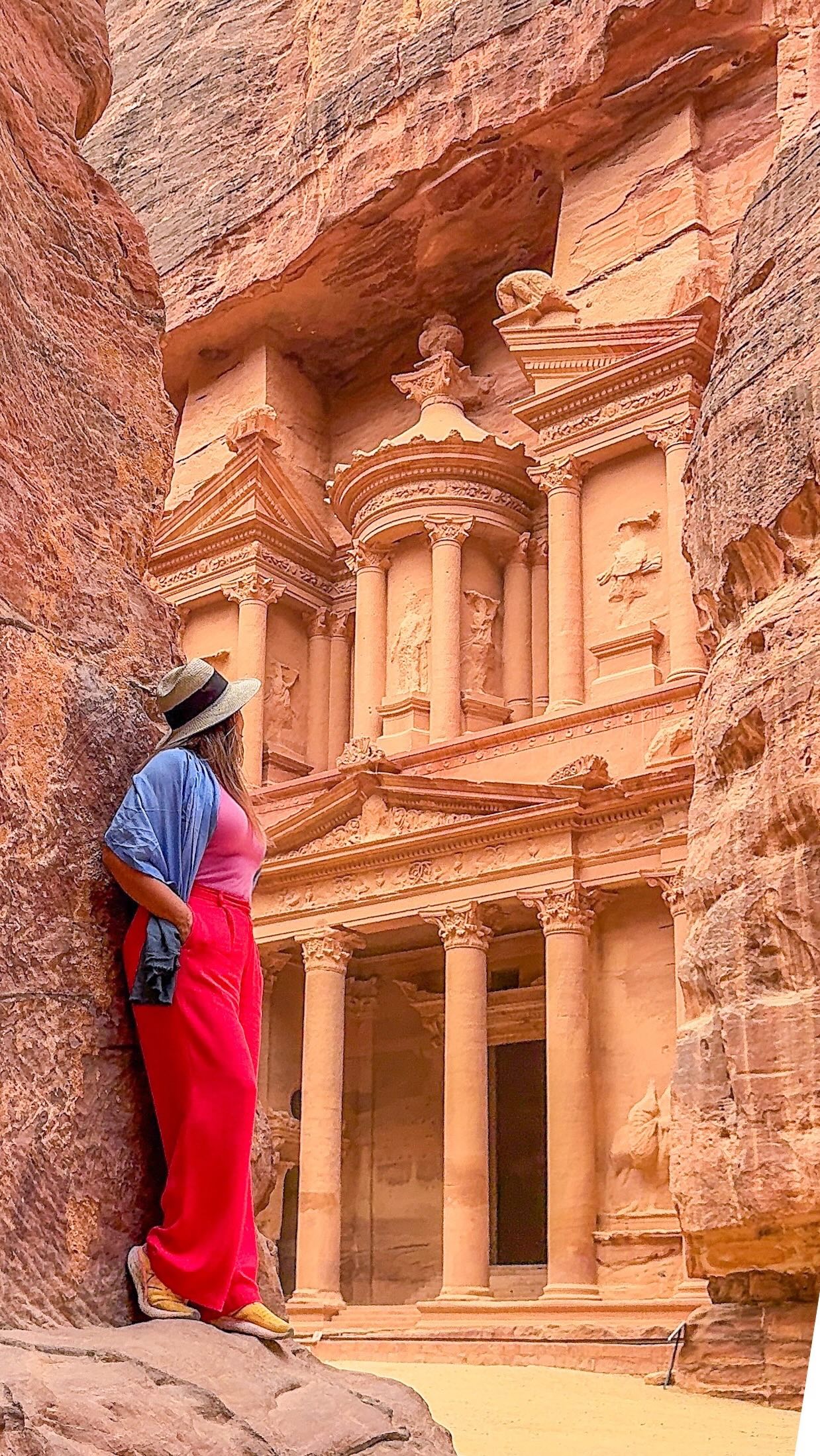 Instagram post by @broganabroad for G Adventures. Caption reads: Being one of the first people to arrive in Petra....