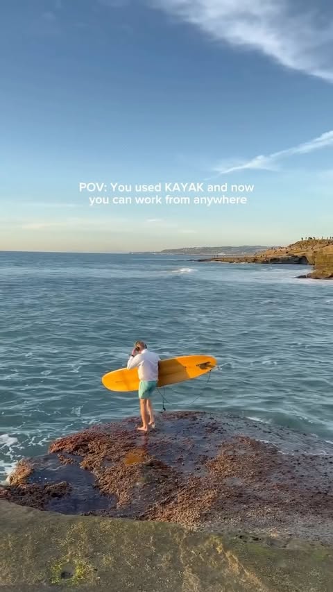 Instagram post by @scottymuirhead for KAYAK. Caption reads: With @kayak I can work from anywhere. So I....