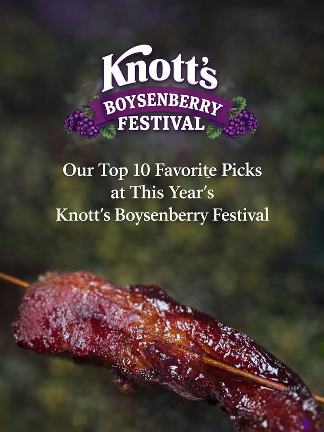 Instagram post by @biteswiththefam for Knott's Berry Farm. Caption reads: This year’s 𝐊𝐧𝐨𝐭𝐭’𝐬 𝐁𝐨𝐲𝐬𝐞𝐧𝐛𝐞𝐫𝐫𝐲....