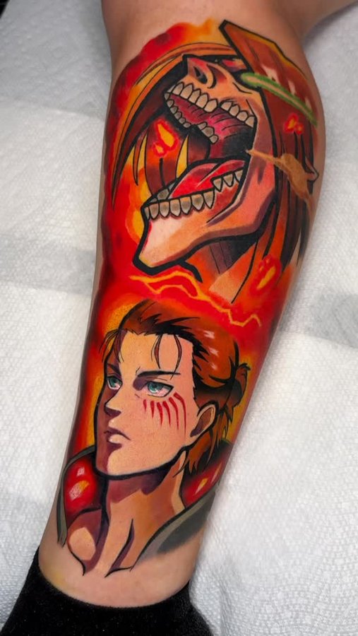 Instagram post by @epicgamerink for Eternal Ink. Caption reads: Attack on Titan: Eren Yeager ❤️‍🔥

• top half....
