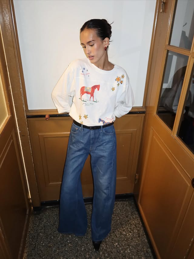 Instagram post by @amaliestar for Mother Denim. Caption reads: (ad) @mother has proved to host great dinner....