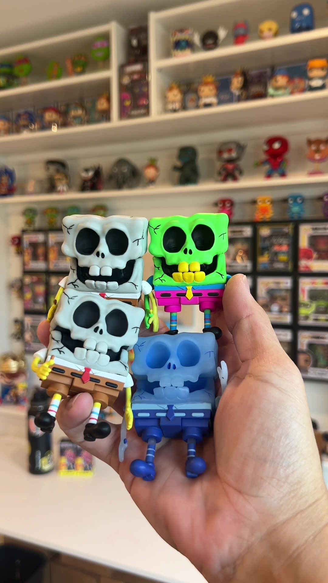 TikTok post by @sidekickink for Super7. Caption reads: SPONGEBOB SKULLPANTS #SUPER7 #spongebob @Super7....