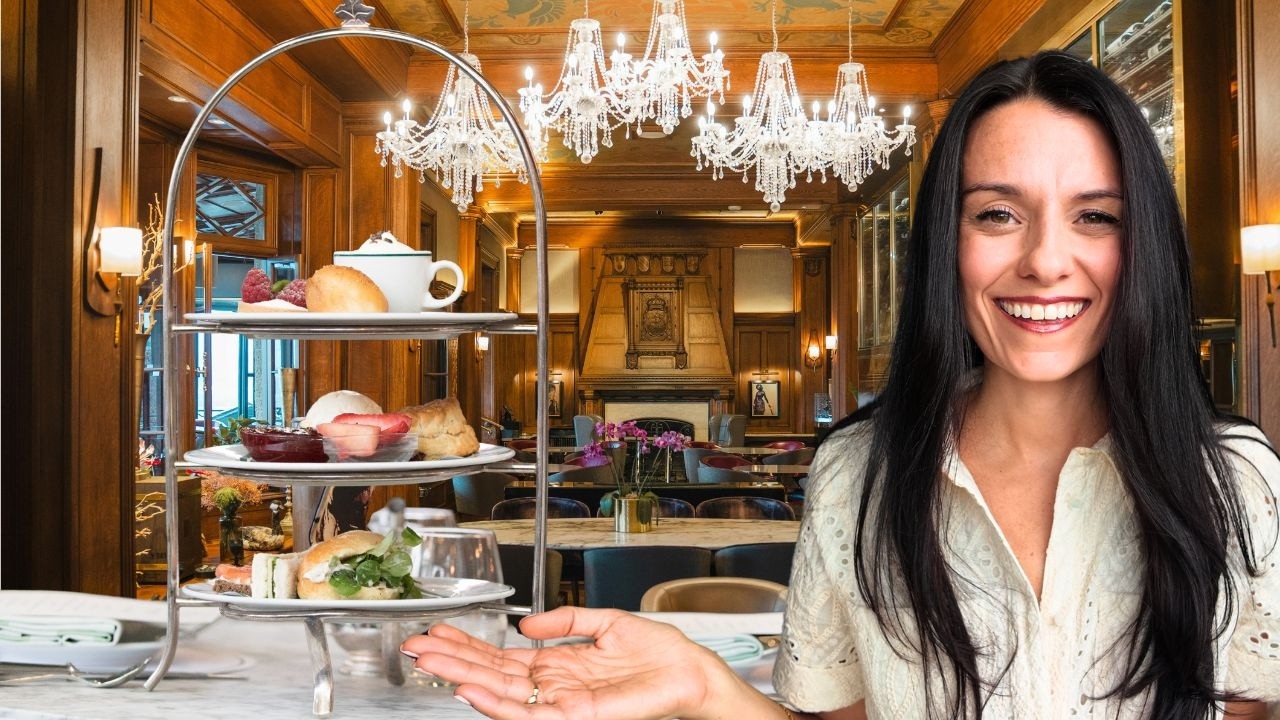YouTube post by @loveandlondon for fas.st. Caption reads: How to do afternoon tea in London (FULL....