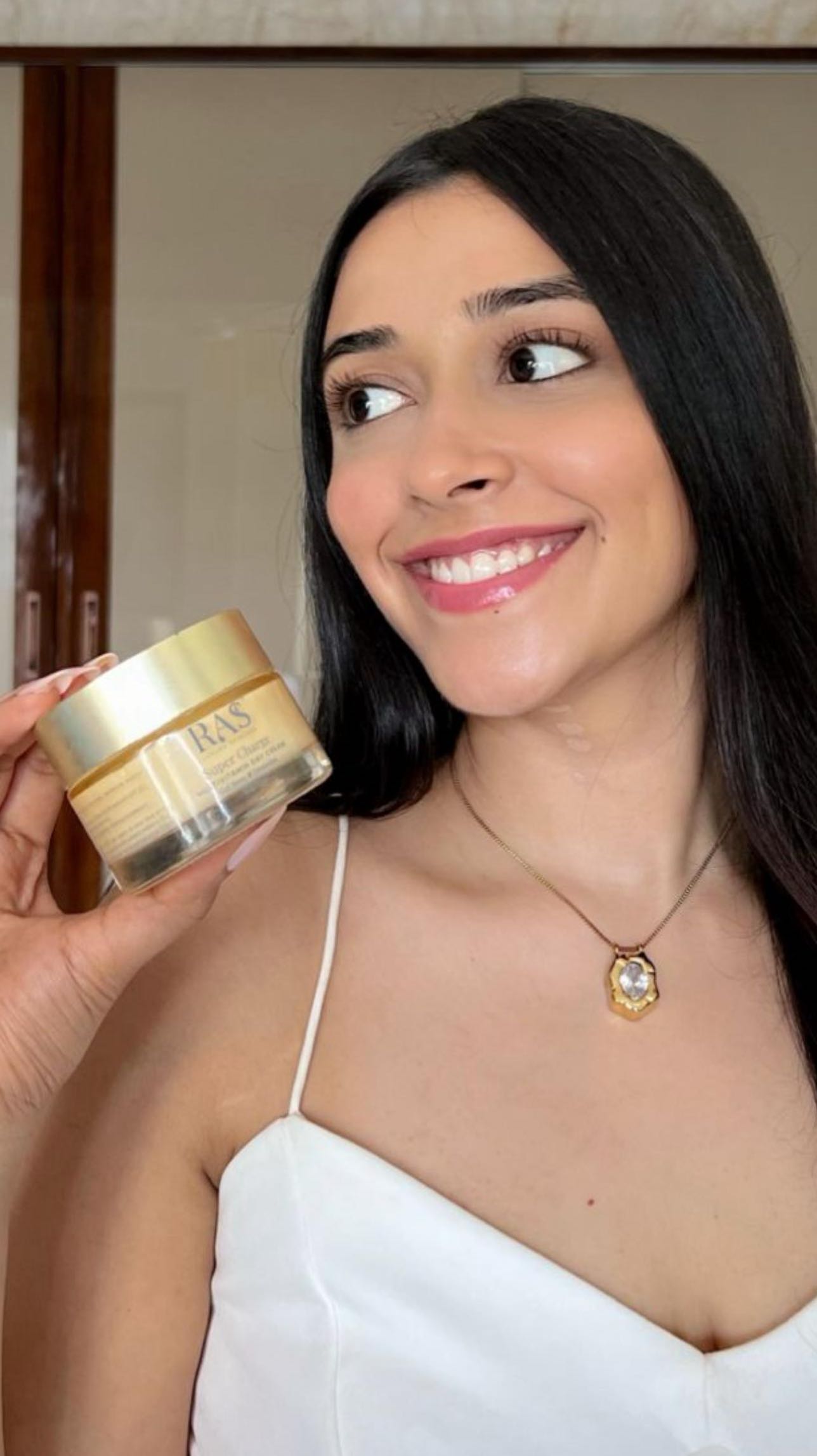 Instagram post by @krishiivadhani for RAS Luxury Oils. Caption reads: Ever wondered if ‘glass skin’ is achievable in....