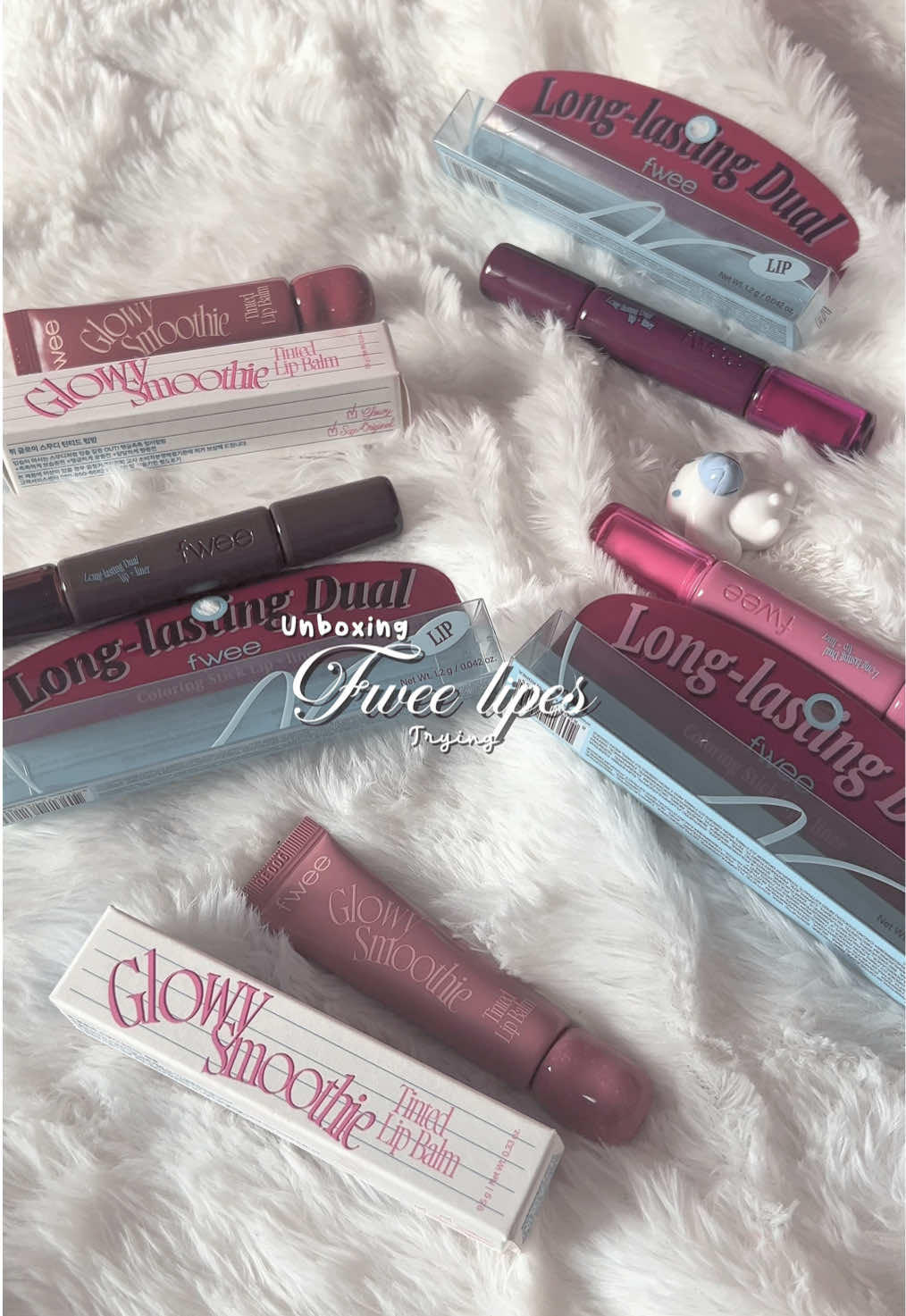 TikTok post by @skincare4387 for Fwee Makeup. Caption reads: Unboxing these gorgeous Fwee lip products 💕🎀 Had....