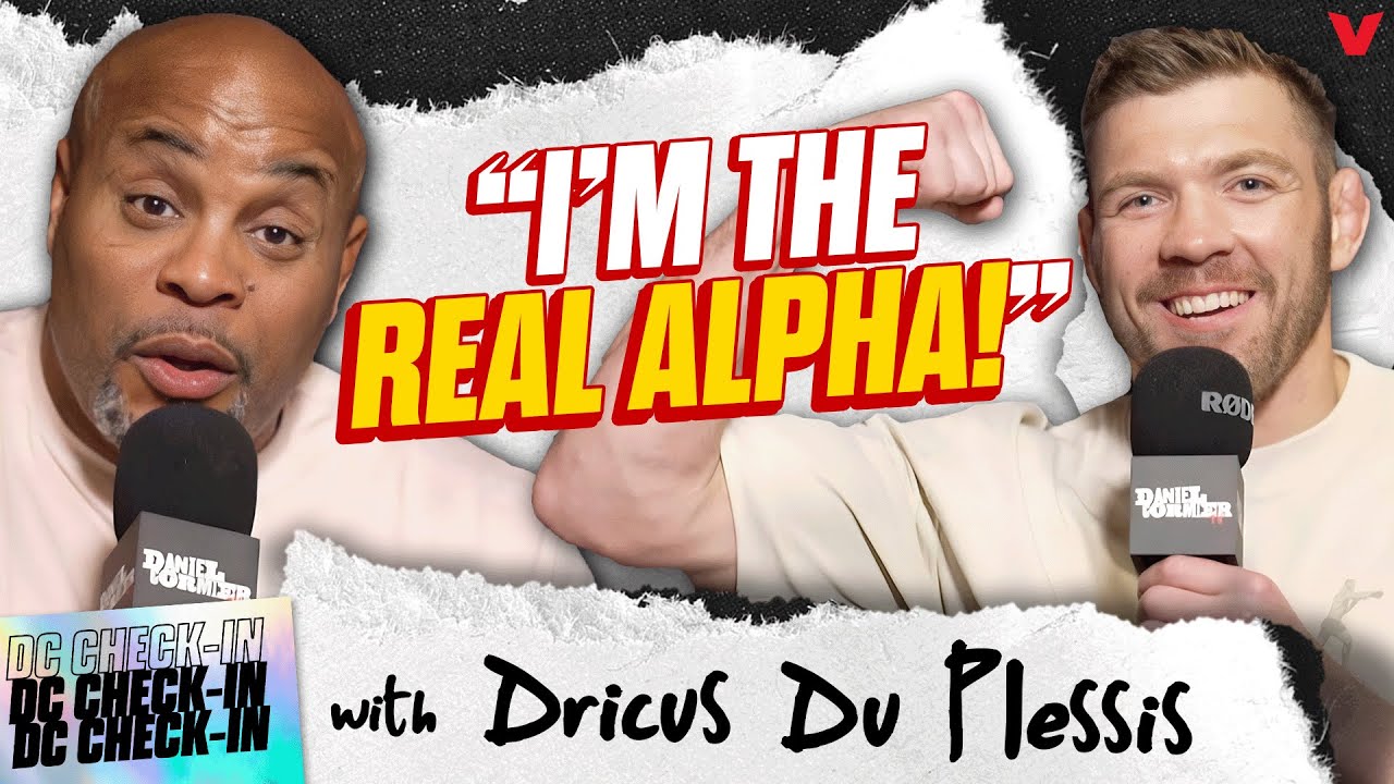 YouTube post by @DC_MMA for Monster Energy. Caption reads: Dricus Du Plessis on TEACHING Khamzat Chimaev HOW....
