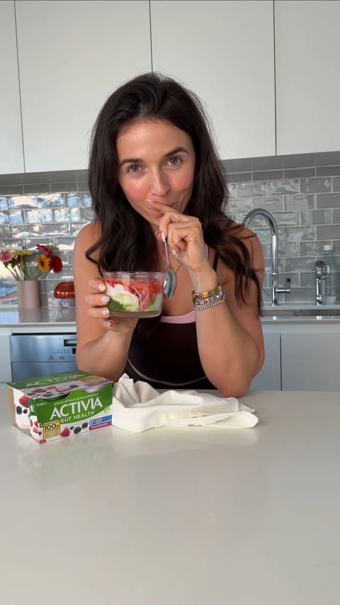Instagram post by @platesandplans for Activia. Caption reads: [...] health* snack of all time 😭 made with....