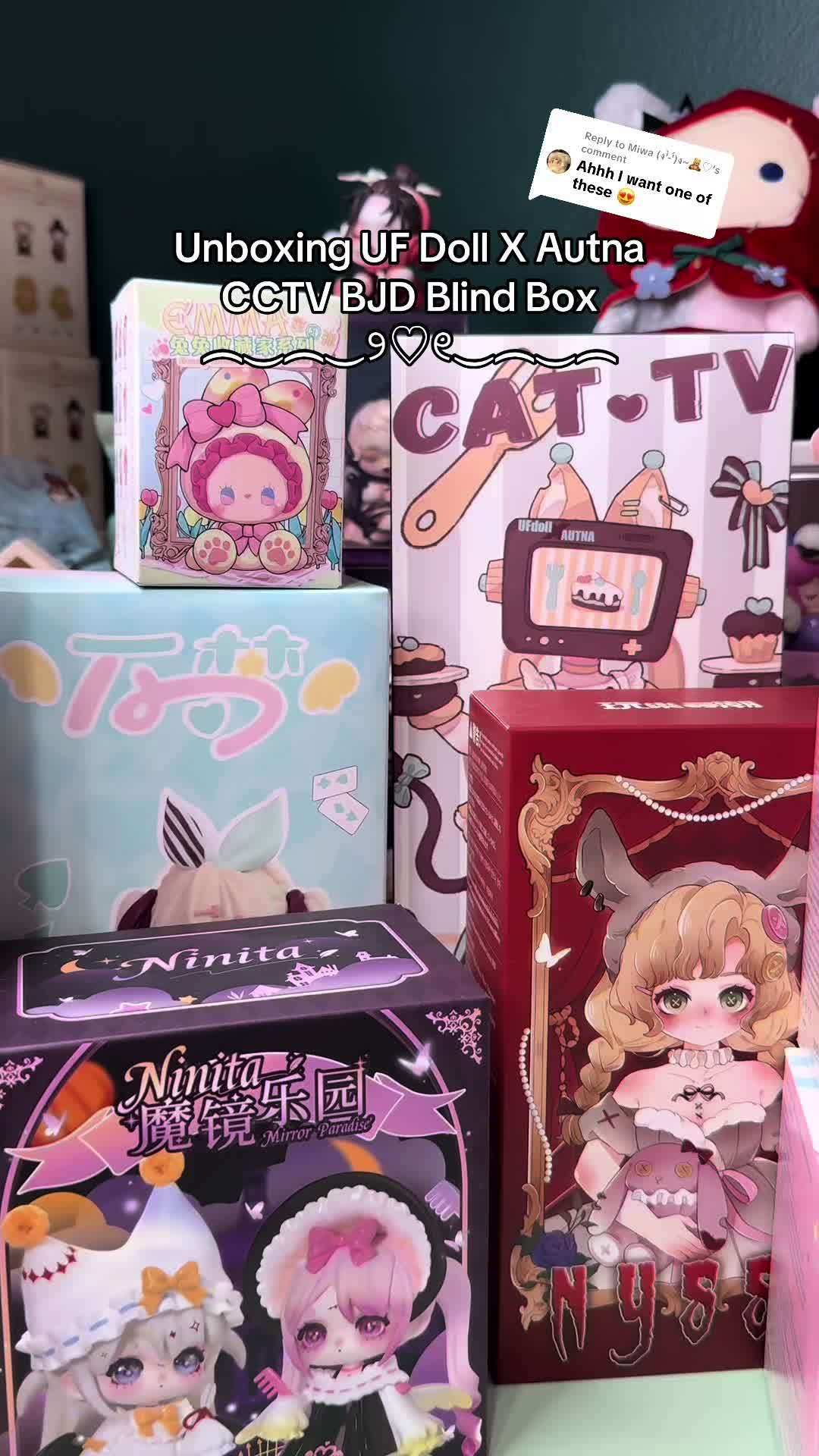 TikTok post by @itsnessi21 for kikagoods. Caption reads: [...] one 🐱 📺   💜 You can get these from....