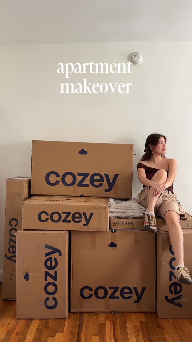 Instagram post by @biancagan for Cozey. Caption reads: adding a @cozey corner to my nyc apartment 🐈🛋️....
