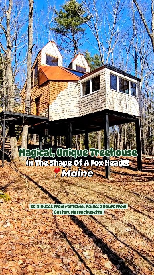 Instagram post by @travelingmainers for Visit Maine. Caption reads: Have you ever spent the weekend in a Treehouse?....