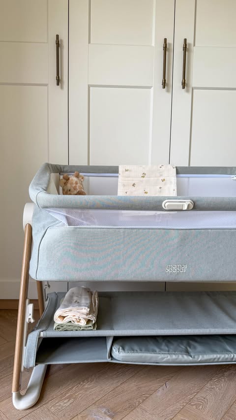 Instagram post by @gljrenovates for Mamas & Papas. Caption reads: Unbox our newborn beside crib with me🥹 This is....