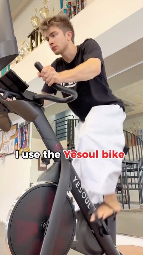 Instagram post by @lucaricotti_karate for YESOUL FITNESS. Caption reads: I’ve been using the G1M plus bike to add extra....