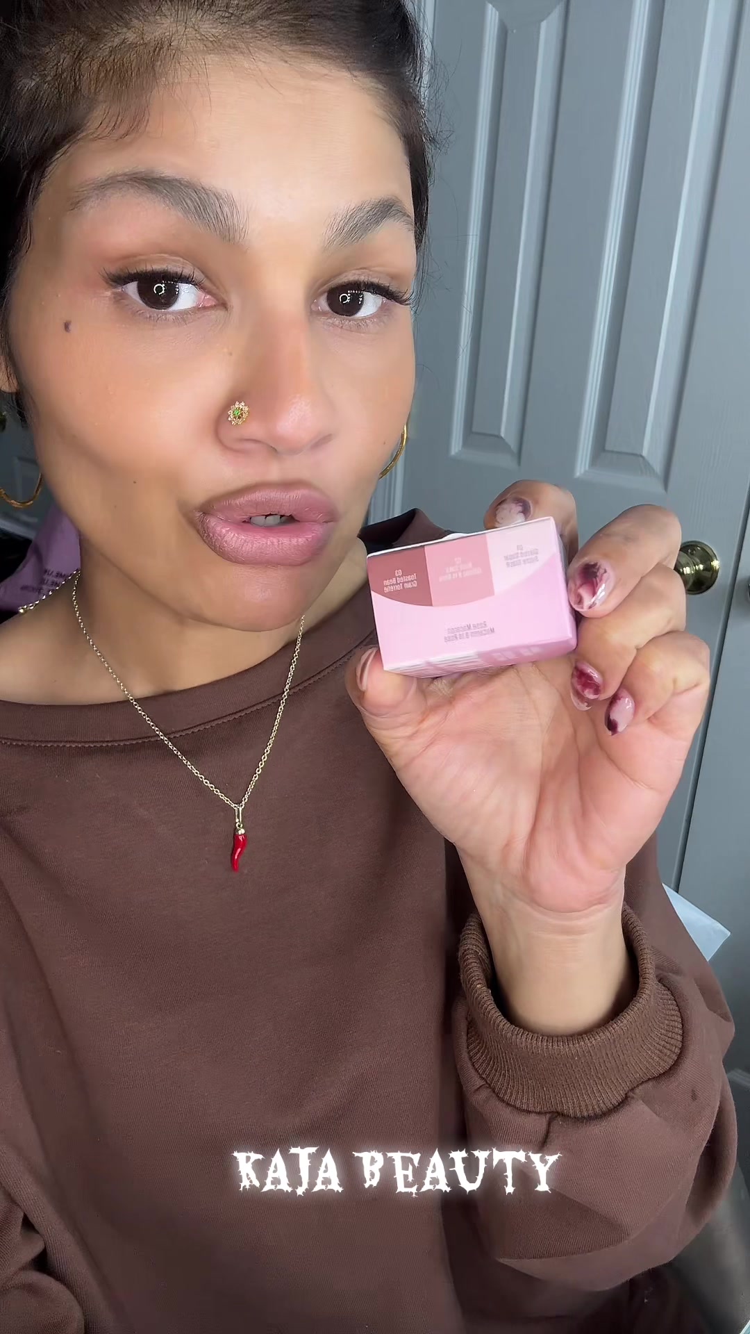 TikTok post by @makeuplaveena for Kaja Beauty. Caption reads: @Kaja Beauty Eyshadow Trios! These eyeshadows are....