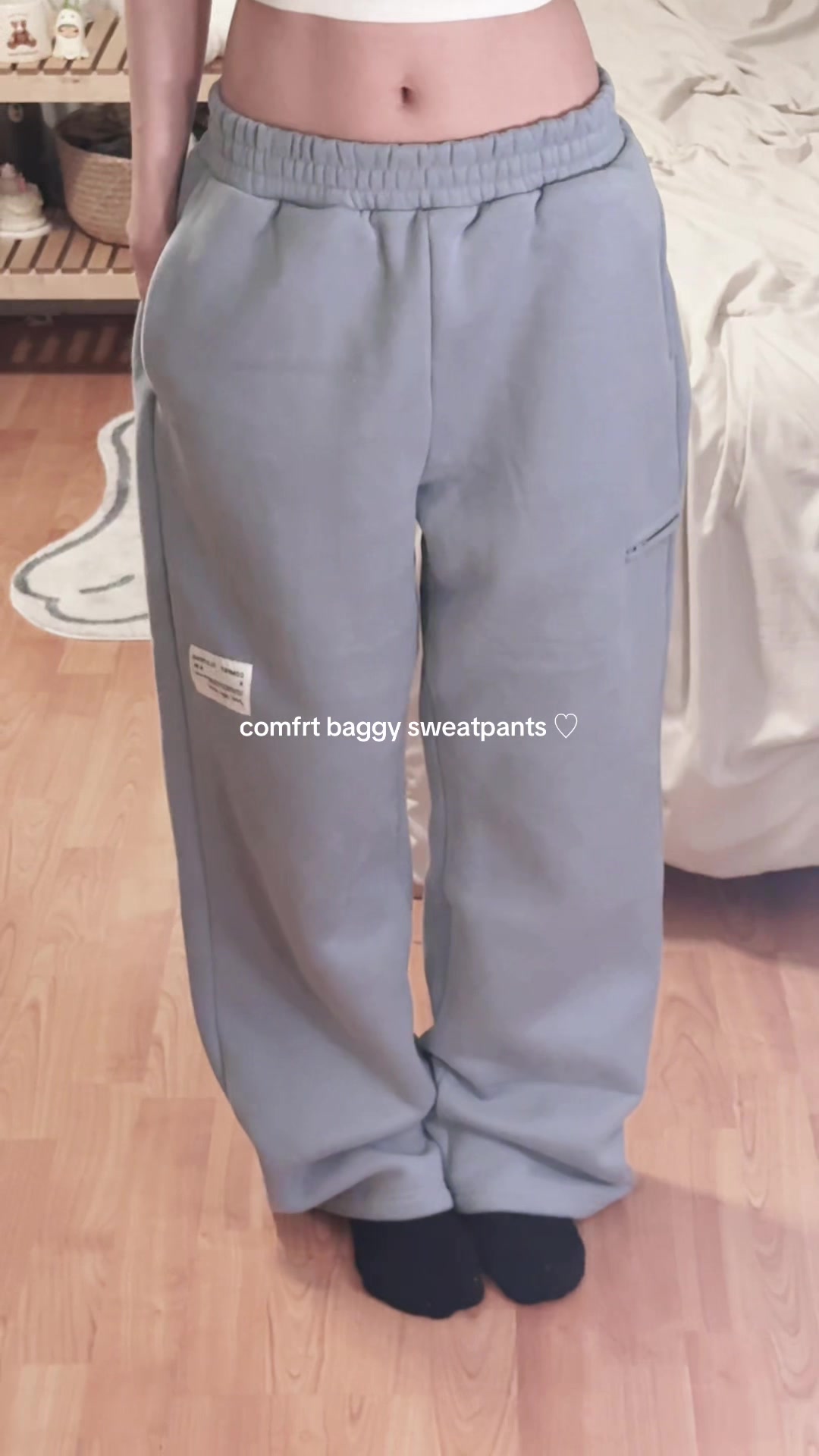 TikTok post by @secret_chaar for Comfrt. Caption reads: the comfiest sweats @Comfrt   #comfrt #sweatpants....
