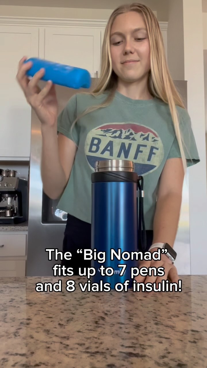 Instagram post by @type1macy for 4allfamily. Caption reads: [...] keeping insulin cold while on the go!....