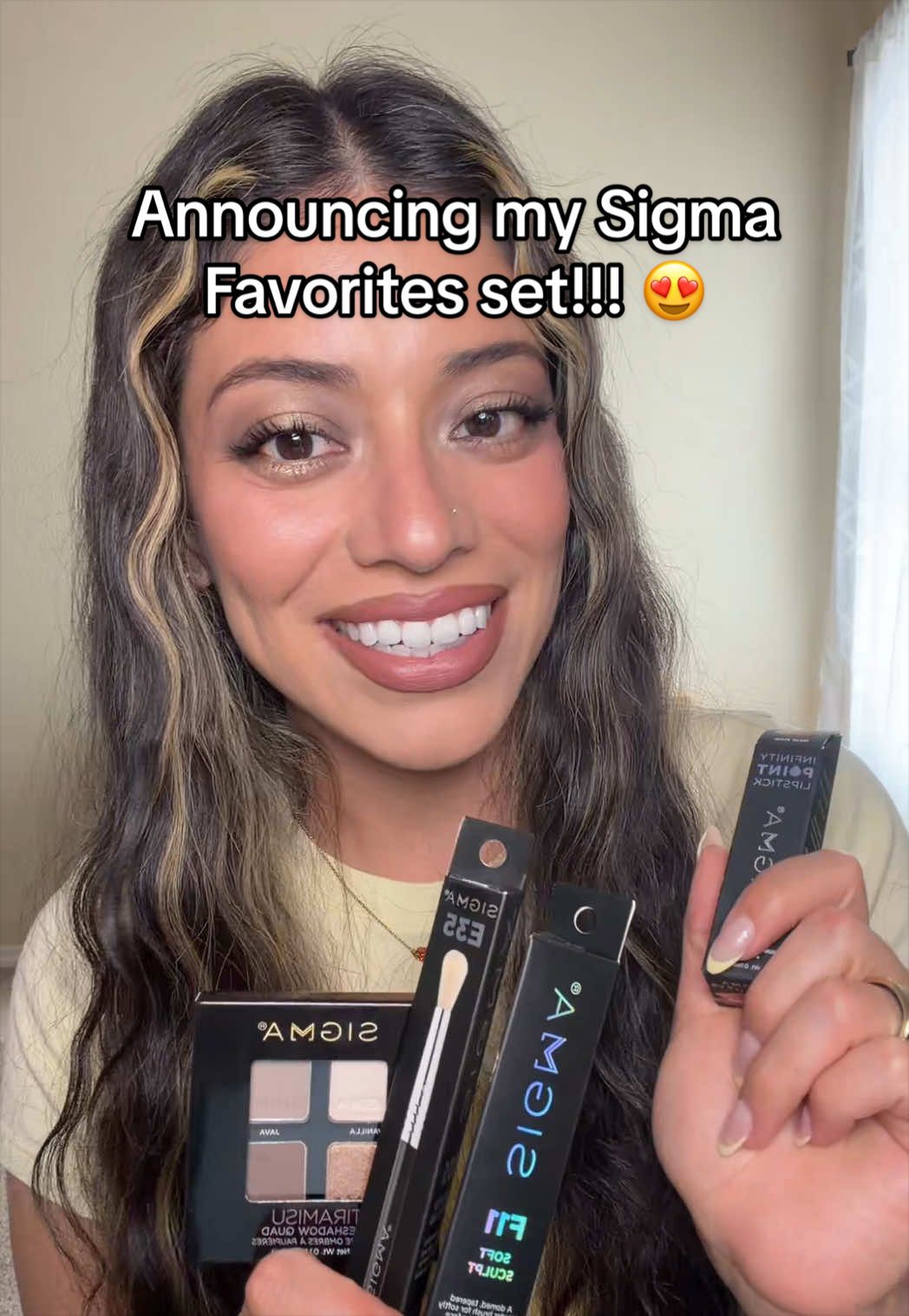 TikTok post by @glambyaddie for Sigma Beauty. Caption reads: Introducing my @Sigma Beauty favorites set!!!!....
