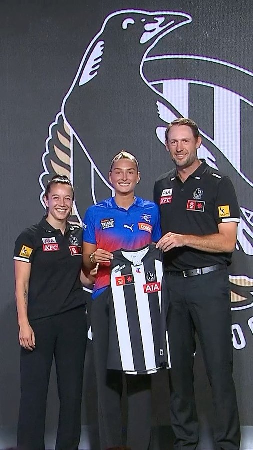 Instagram post by @aflwomens for Telstra. Caption reads: The moment @ashsscentra became a Magpie....