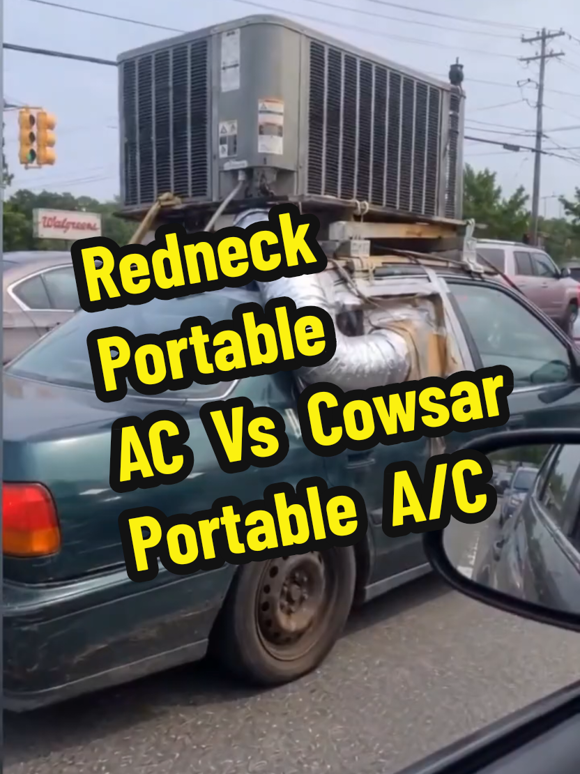 TikTok post by @almostviralagain for Cowsar Appliance. Caption reads: Redneck Portable AC Vs @Cowsar Appliance It's too....