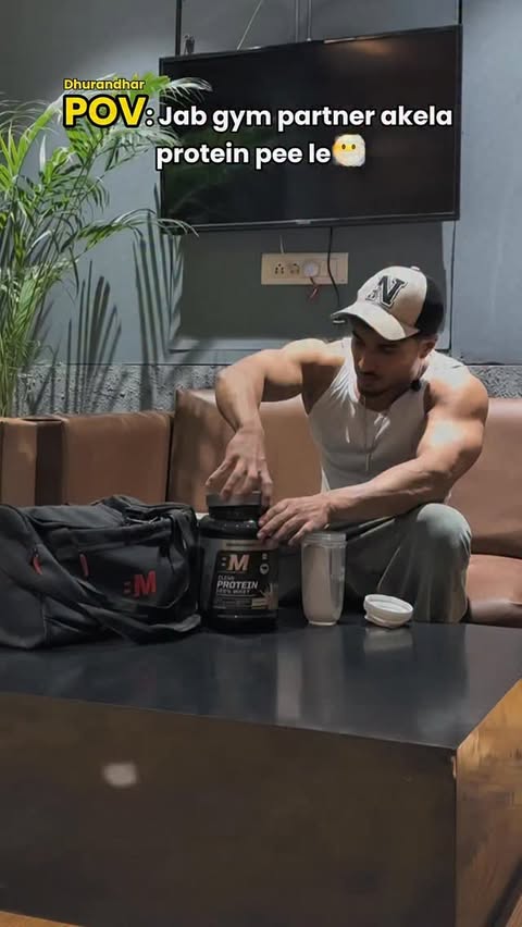 Instagram post by @rahuljaggi_ for Big Muscles Nutrition. Caption reads: Pinda got hurt - kyuki usse protein nahi mila....