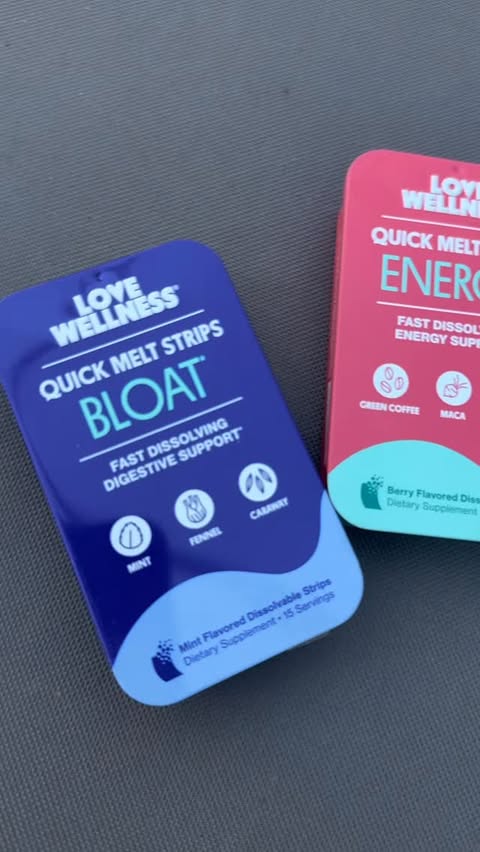 Instagram post by @americandream.ugc for Love Wellness. Caption reads: Little strips, big difference ✨ From bloating....