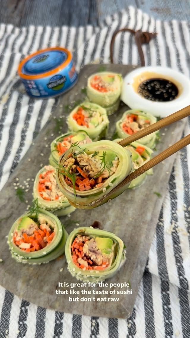 Instagram post by an influencer for Wild Planet Foods. Caption reads: Cucumber Tuna Sushi- perfect for those who don’t....