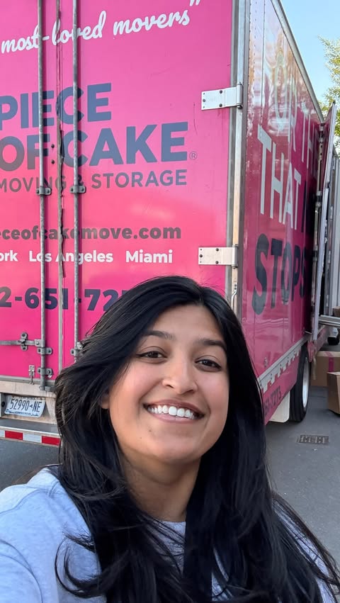 Instagram post by @mewtru for Piece of Cake Moving & Storage®. Caption reads: Piece of cake was the best! Made our cross country....