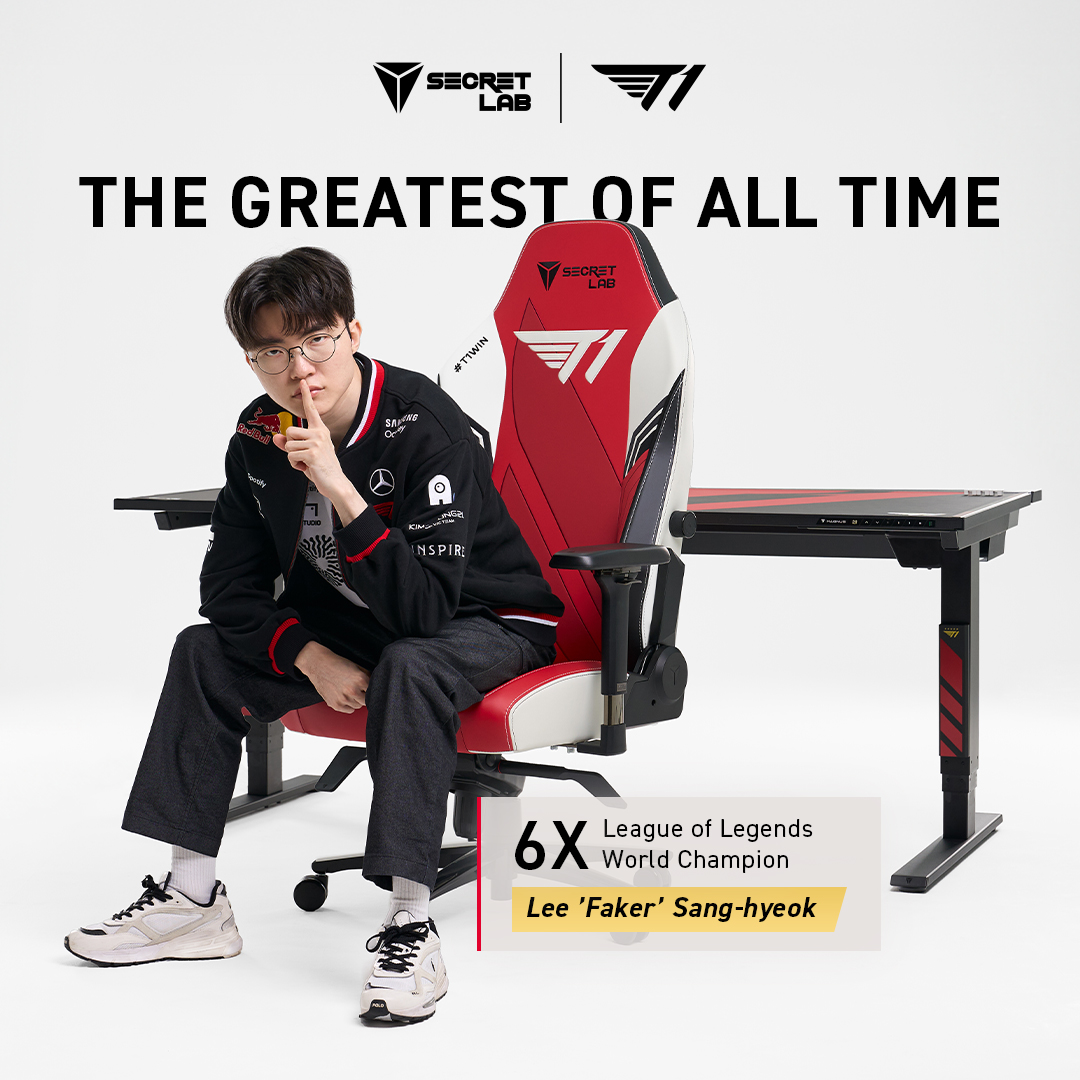 Instagram post by @faker for Secretlab. Caption reads: Trophies are won by consistency. That’s why I....