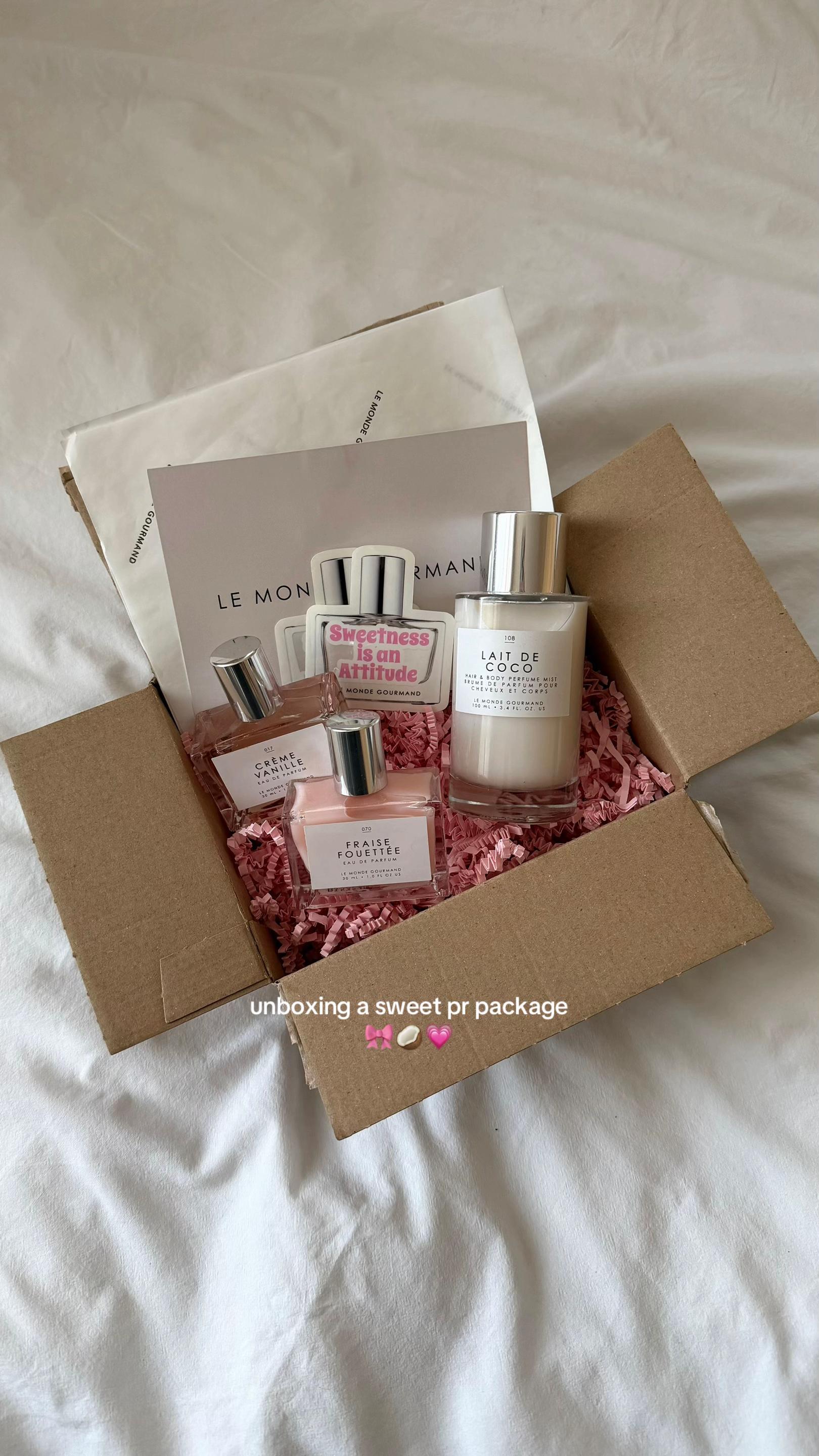 TikTok post by @finja.marthaa for Le Monde Gourmand. Caption reads: @Le Monde Gourmand #pr #haul #beauty #girls #fyp.