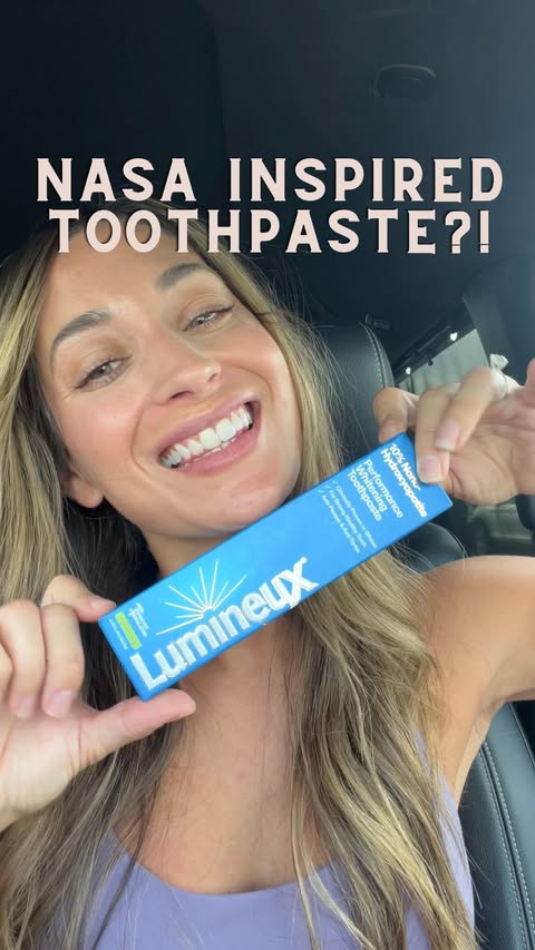 Instagram post by @kristin.jt for Lumineux by Oral Essentials. Caption reads: What if I told you the toothpaste I use was....